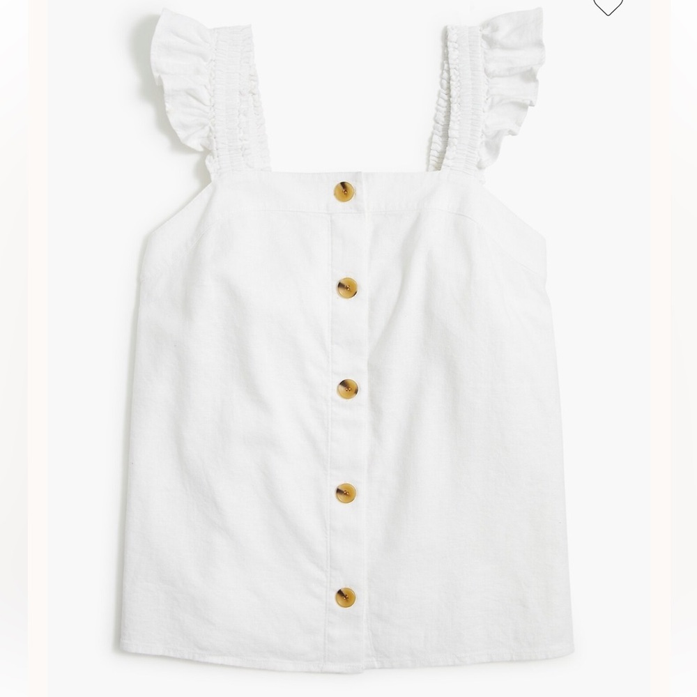NWT J. Crew linen blend button front ruffle straps tank top - sz M